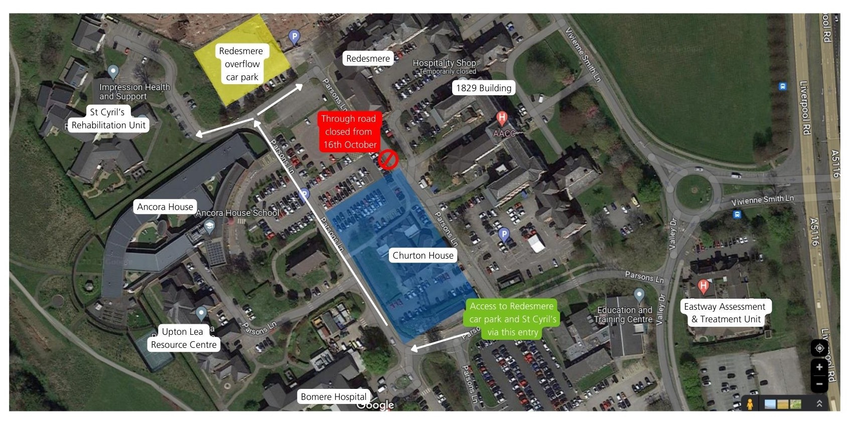 Countess of Chester overhead aerial map